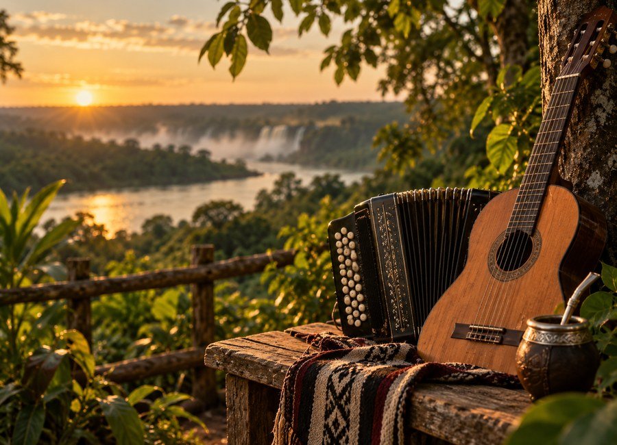 Guitarra y acordeón en un entorno natural
